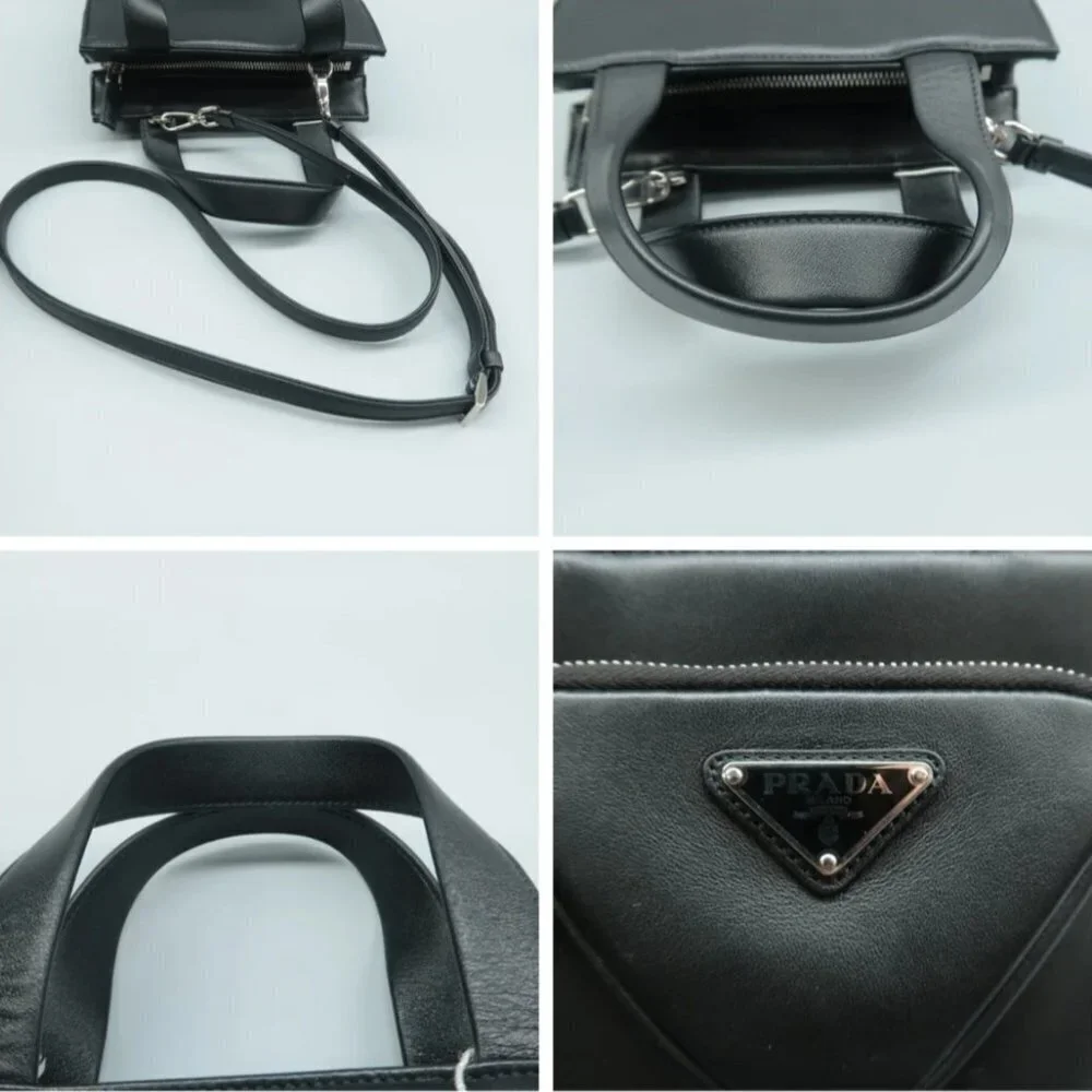 Authentic Prada Black Triangle Leather Satchel Bag
